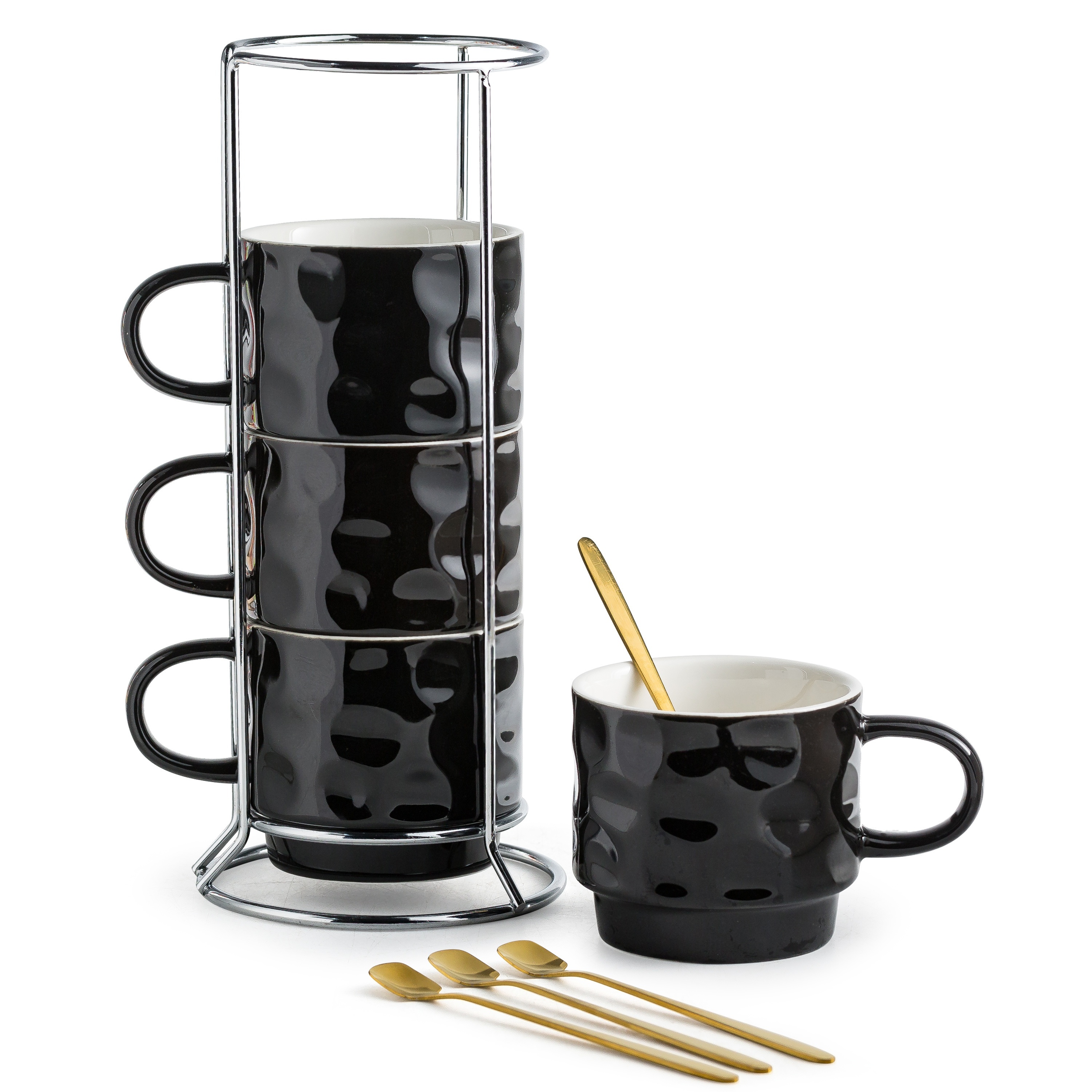 coffee mugs set 4 11 ounce stackable coffee mugs rack spoons - Temu