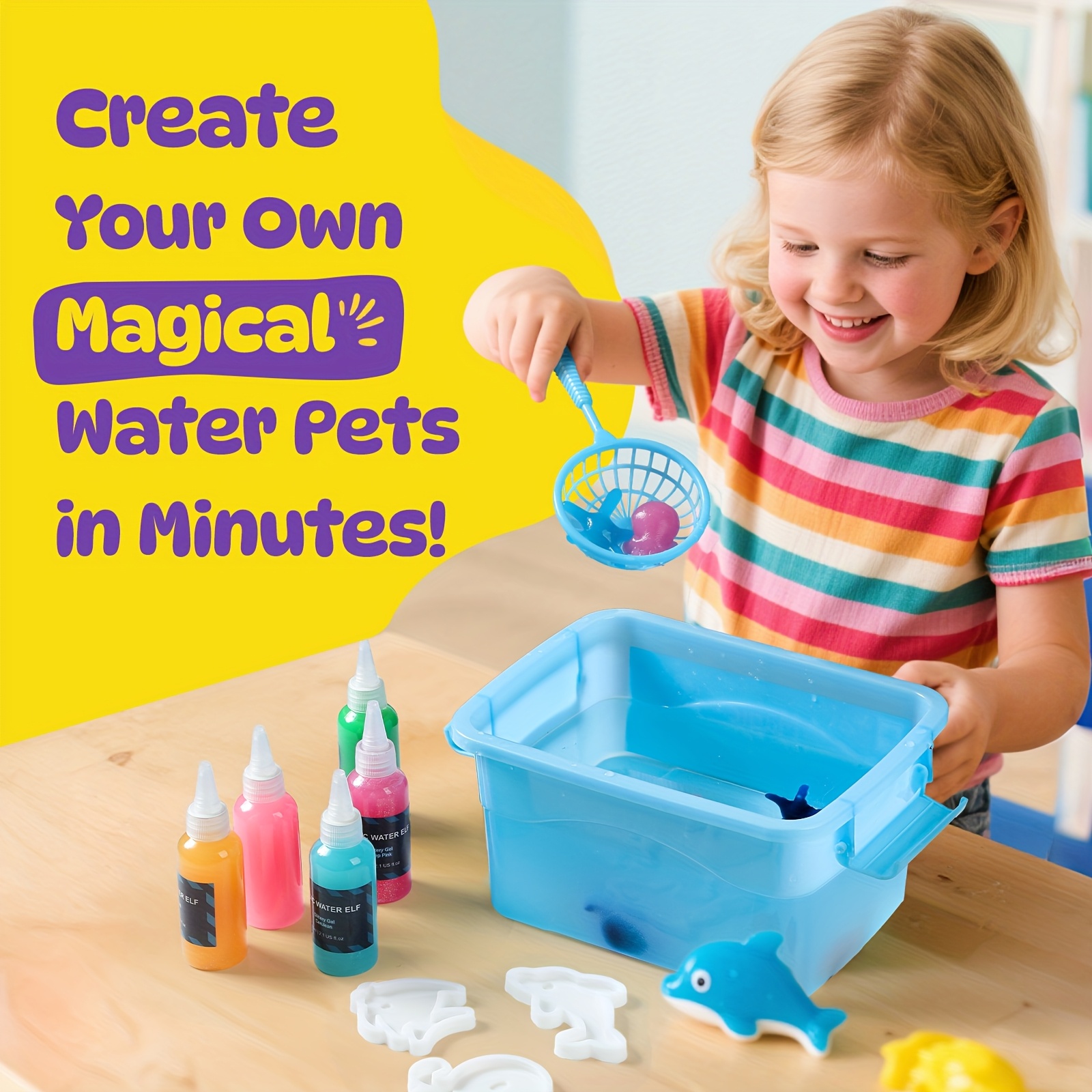 Magic Water Elf Toy Kit, Aqua Fairy Water Gel Kit for Kids with 20 Magic Gel& 10 Molds, Make Your Own Water Pets& Squishy Toys, Craft Kits for Kids Ages 6 7 8 9 10 Years Old