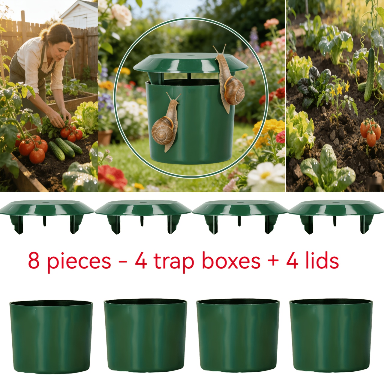 TEMU 8pcs High Quality Plastic Snail And Slug Trap | Non-toxic Physical Trap, Safe For Vegetables, Flowers And Pets | Durable Green Traps, Suitable