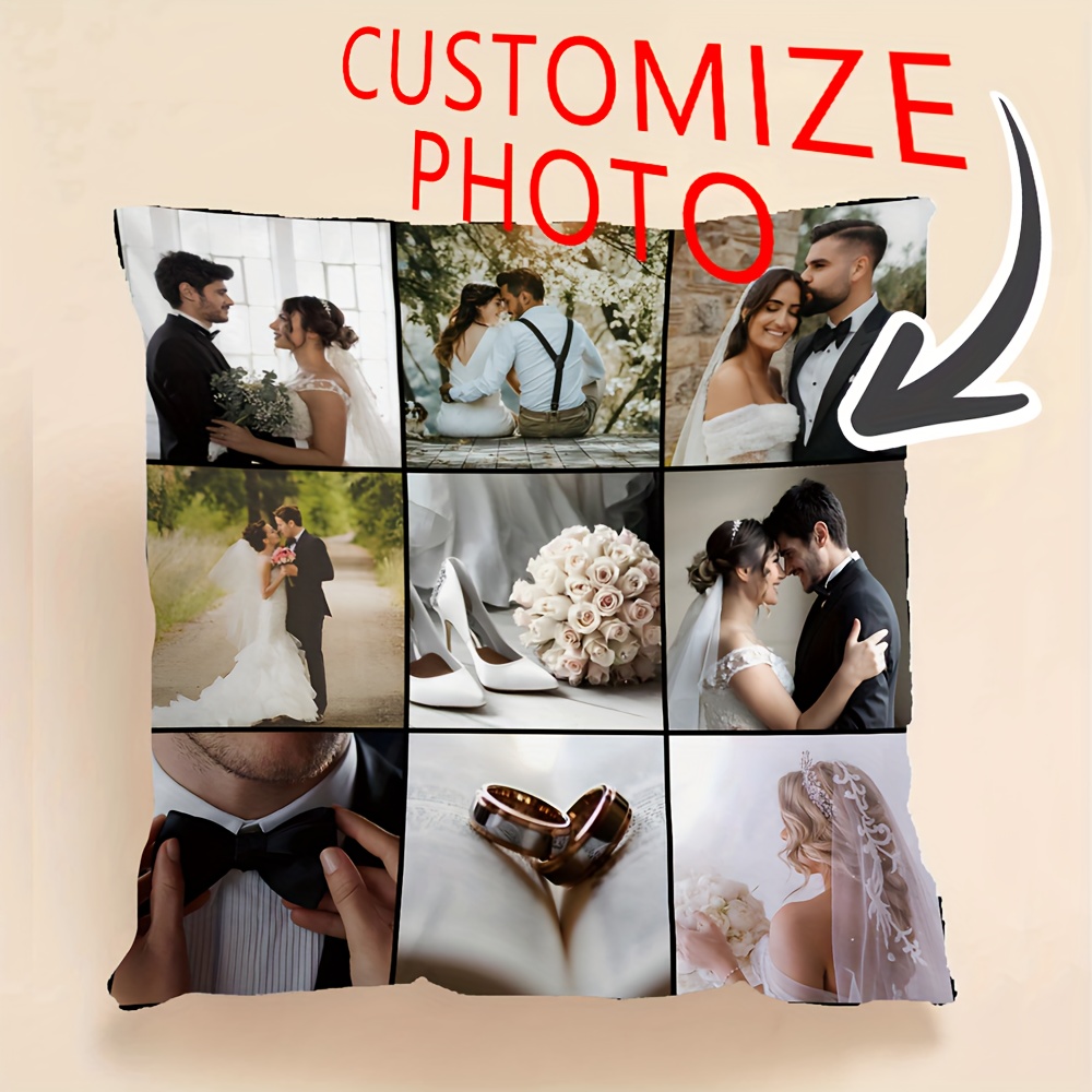 

Moments, Custom 1pc Wedding Photo Pillow Cover - Personalized Square Bedside Cushion Case With Zipper Closure, Home