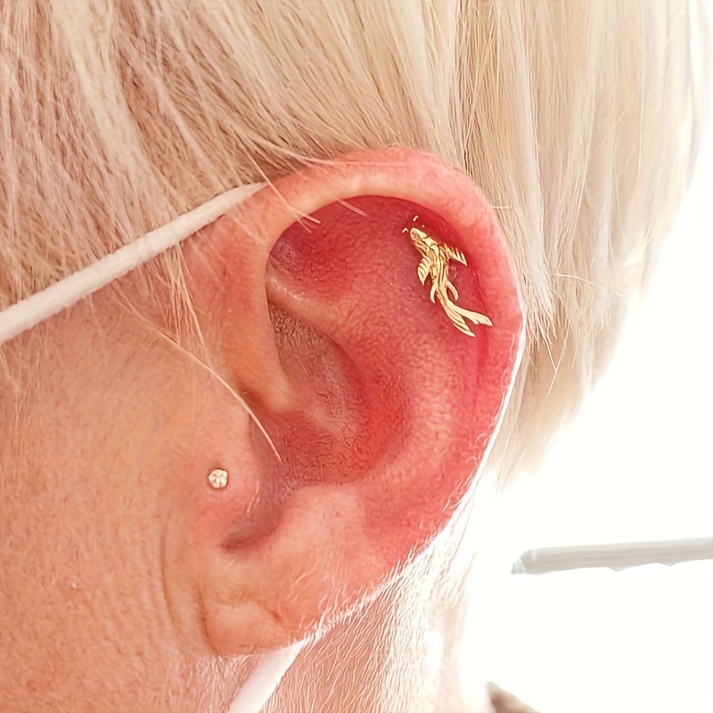 Stylish Mini Golden Fish Stud Earrings with Zirconia