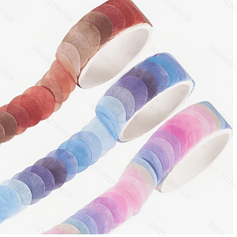 TEMU Total 3 Rolls 300pcs Watercolor Gradient Dot Washi Masking Tape, Semi-transparent Round Circle Sticker Labels, Removable Adhesive Decorative