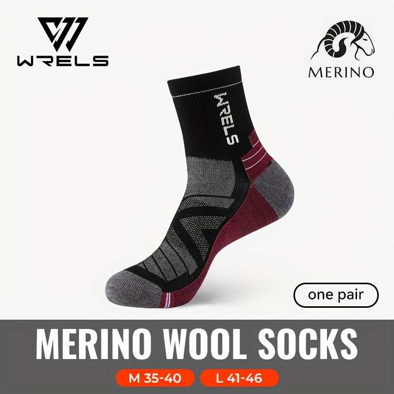 TEMU 1 Pair Wrels Wool Wool Sports Socks - Heavy-duty Shock-absorbing Anti-slip Suitable For Running, Hiking, Skiing, Football, Cycling, Basketball,