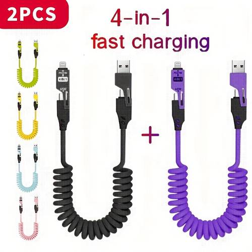 2 stuks dinijie voertuig veerbelaste snel laadkabel | type-c/usb c naar type-c pd kabel max 65w voor iphone, samsung, laptop en opladen