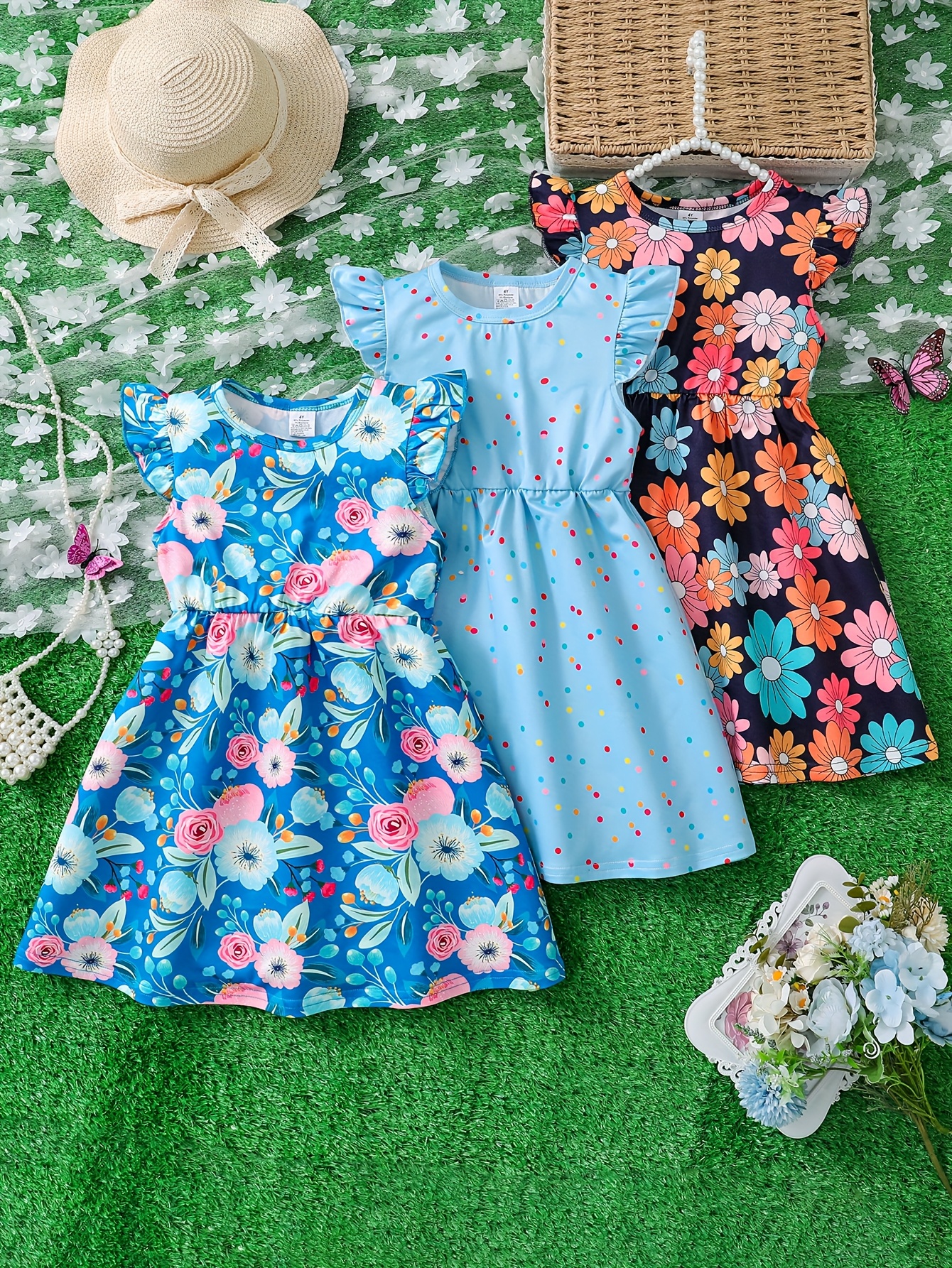 conjunto vestidos veraniegos niñas: estampado floral Temu El