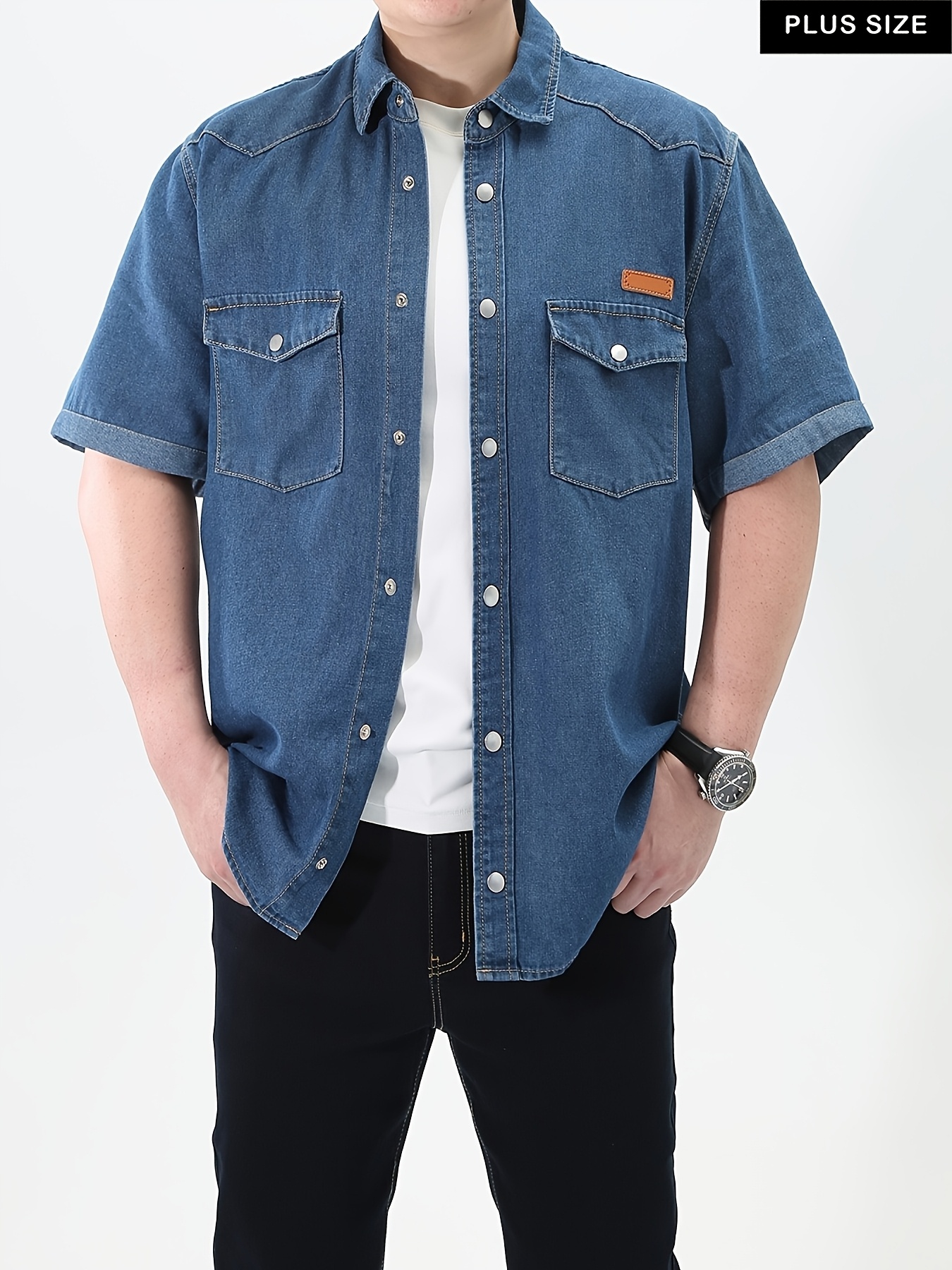 plus size mens fashion denim short sleeve shirt