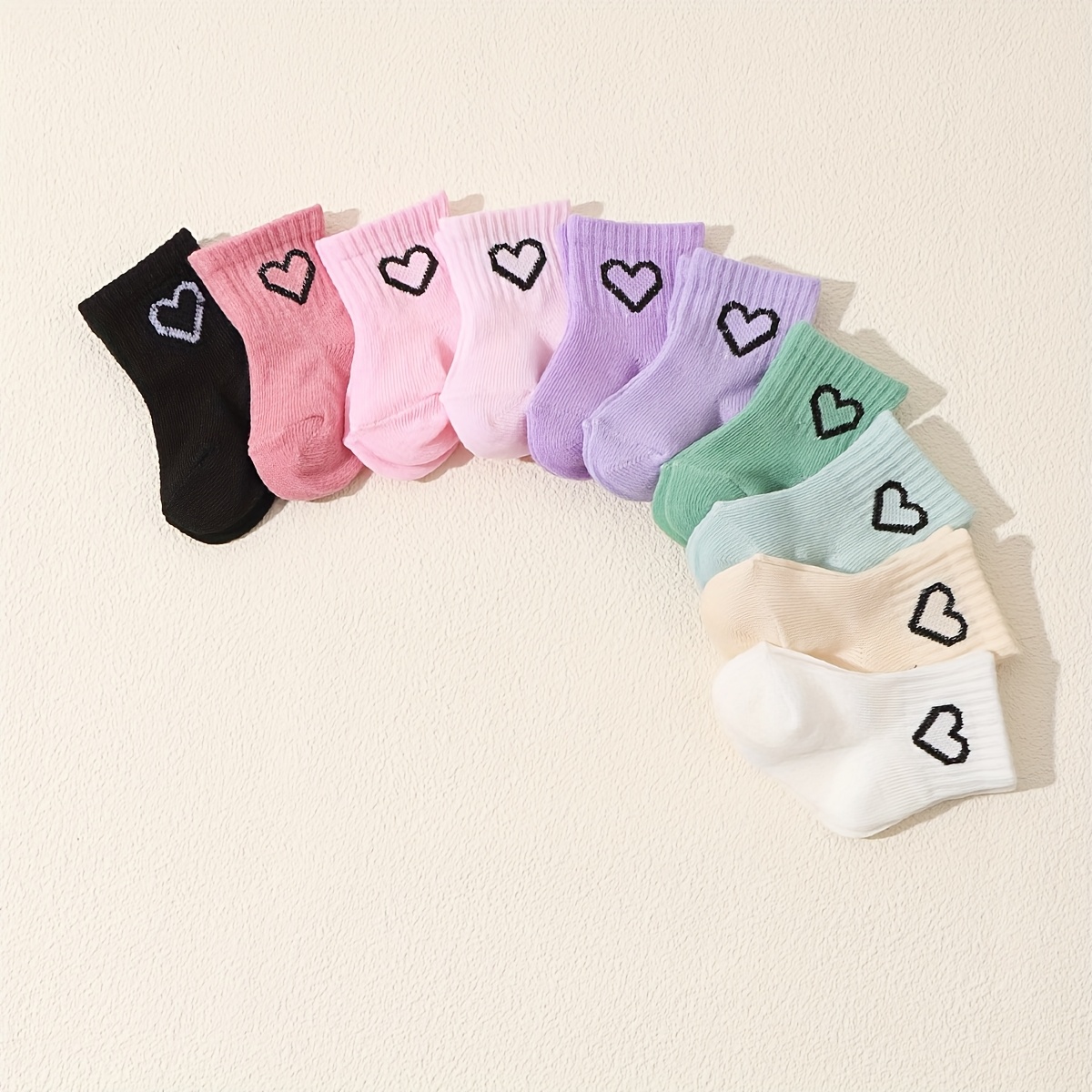 10 Pairs Of Baby Solid Color Mid-calf Socks