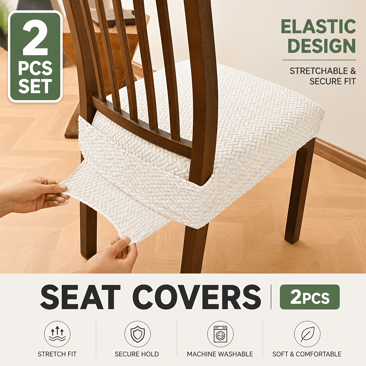 TEMU 2pcs Anti-slip With Tongue And , Striped Checkered, Double Elastic Seat Cover, Stretch Jacquard Cushion Set, Chair Cover, Machine Washable,