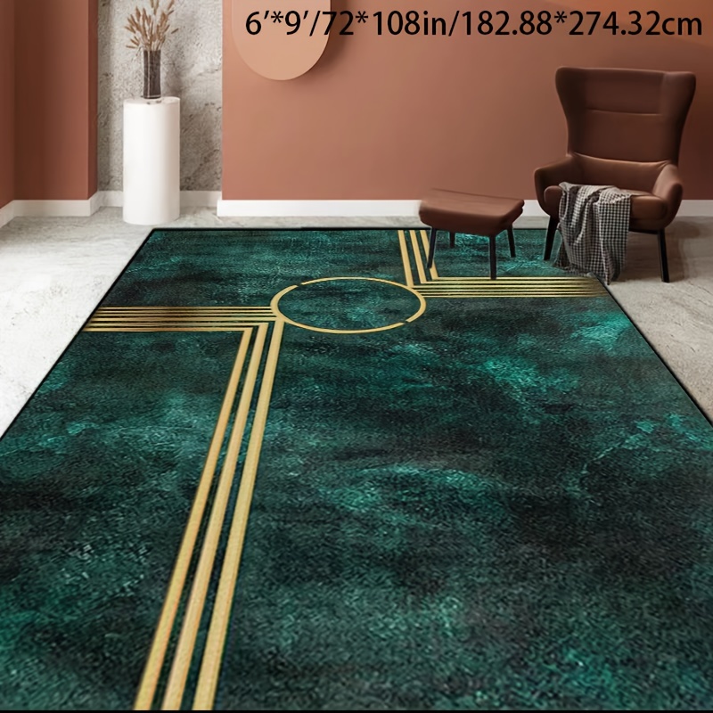 

Luxurious Golden Geometric Line Area Rug - Non-slip, Machine Washable, Living Room, Bedroom, Outdoor, And More - Decor In Multiple Sizes (2x3ft To 6x9ft)