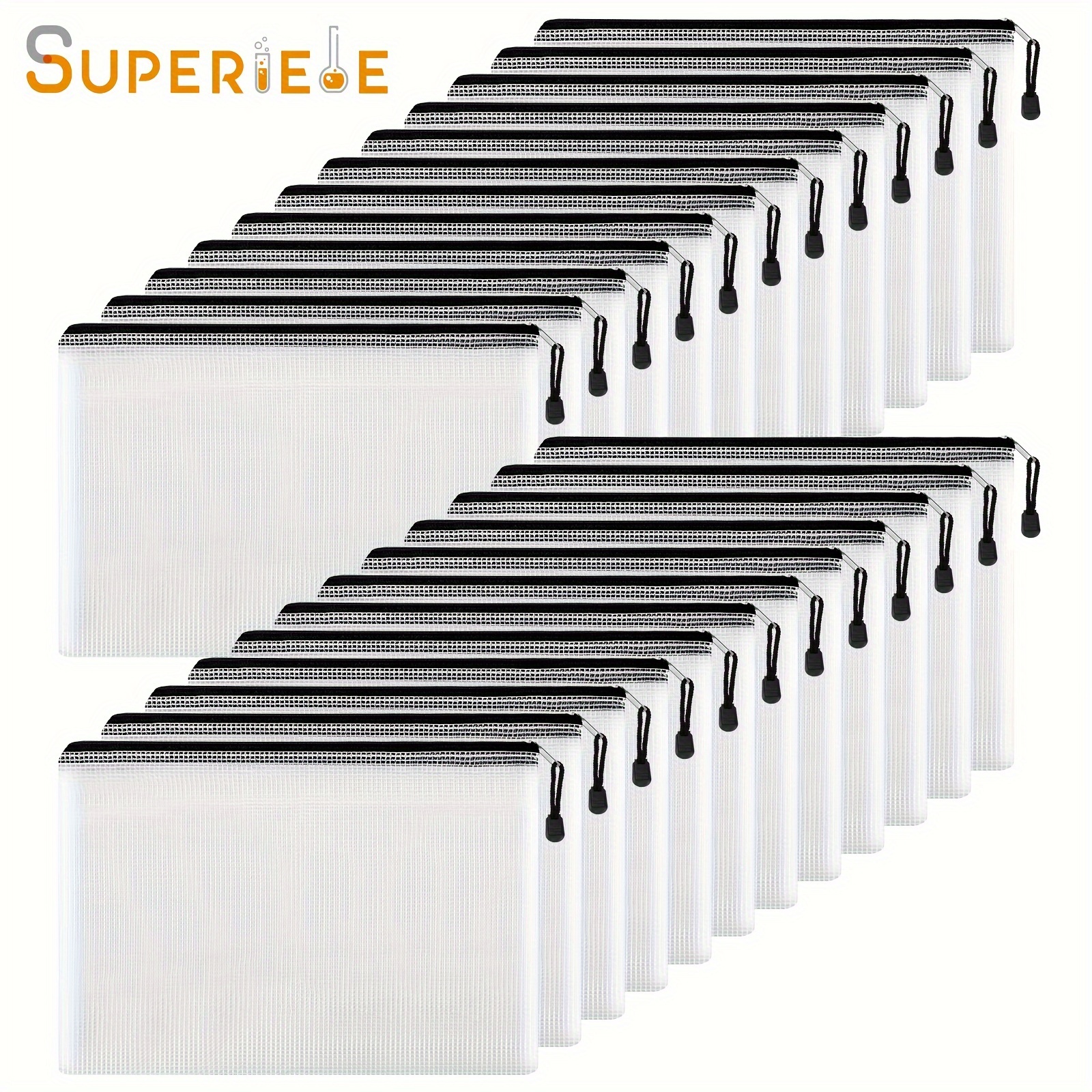 

Superlele 24pcs Mesh Zipper Pouch Bags, Plastic Zipper Bag For Organizing Letter Size, A4 Size, For Office Supplies, Homes, Schools, Offices And Travel 13.5x9.5 In