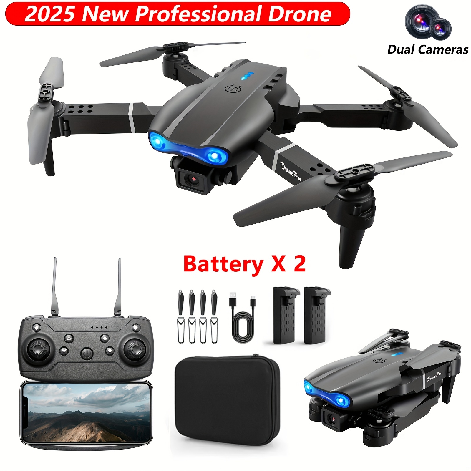 e99   camera   for adults with remote control 2 rechargeable batteries one click   landing hd 480p video recording   beginners ideal gift for halloween christmas new year