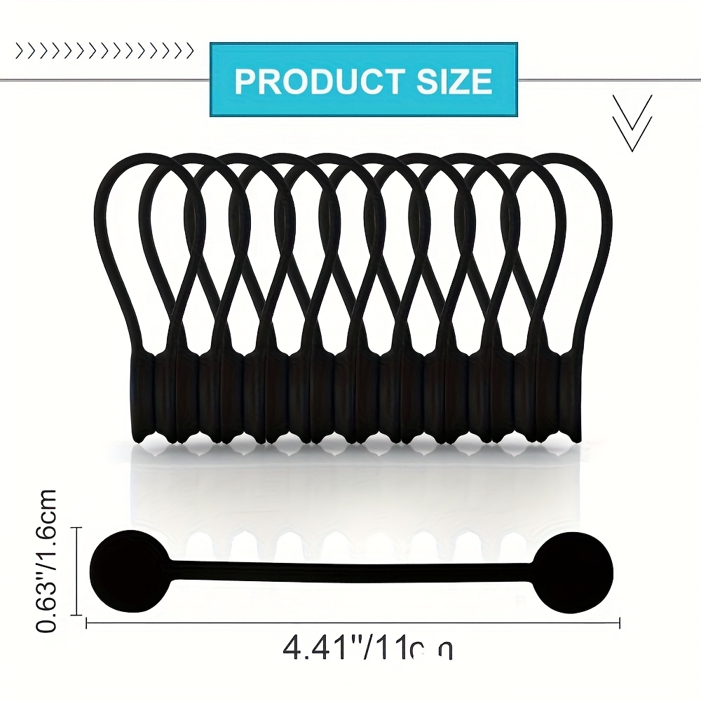 10-pack Black Magnetic Silicone Cable Ties With Twist & Magnets - Cord Organizers Suitable For Charging Wires, Earphone Cables, Fridge Magnets, Travel & Storage - Cord Wraps, Magnetic Straps