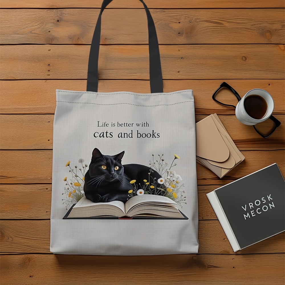 TEMU Borsa tote elegante da donna a tema libro con stampa e libro - Borsa durevole e riutilizzabile adatta per viaggi, shopping, uso , regalo per dei