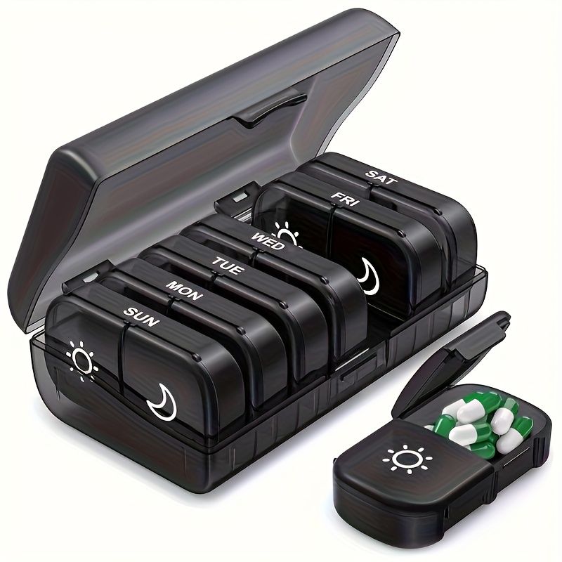 7 Days 14 Compartments Large Capacity Pill Organizer, Multiple Styles  , 2 Compartments Small Pill Case, Soft Curved Design for Comfortable Use, Suitable for Travel and Camping, Perfect as Halloween, Christmas,  . Holiday Gift
