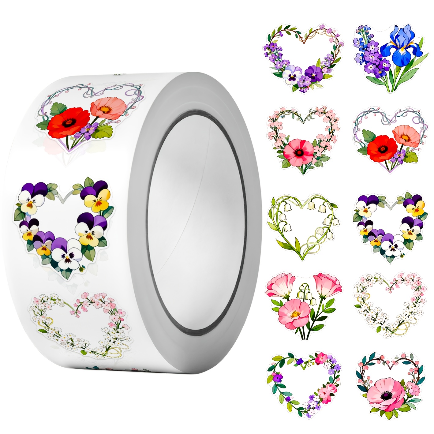 E-shop 1 Rolle (500 Stück) Exquisite Herz Blumen Unregelmäßige Aufkleber 2,5 cm/1,0'' 10 Designs Partygeschenke Abziehbilder Kunst Verzierung für