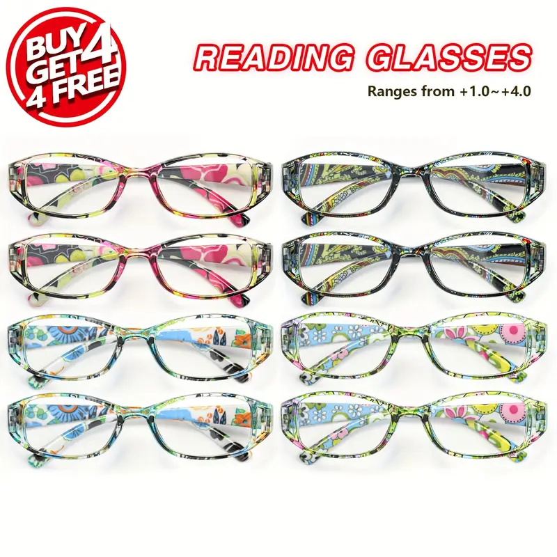 8pcs womens floral reading glasses with anti glare blue light blocking lenses 1 0 to 4 0 magnification multi floral patterns purple teal for computer phone books use ideal gift for book lovers professionals sturdy eyewear multipack protection stylish optical wear vision support Product details 1