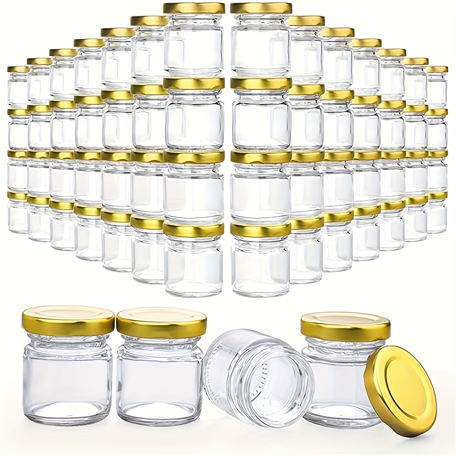 TEMU 72pcs Mini Glass Jars, Round Small 50ml Honey Jars With Golden , Storage Canning Jar For Candle Making, Spice, Jelly, Jam, Wedding, Party Favor