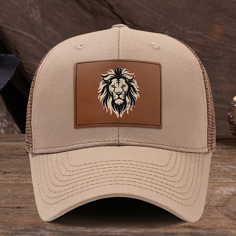 TEMU Casquette de baseball de haute qualité à imprimé tête de lion, chapeau à visière incurvée en respirante printemps/été pour les loisirs air, ,
