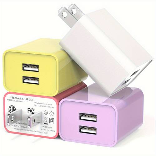 1 3 pack 4 pack 2 1a dual port usb charger power adapter charging brick compatible with iphone 14 13 12 11 pro max xs xr x 8 samsung xiaomi google pixel lg and other devices