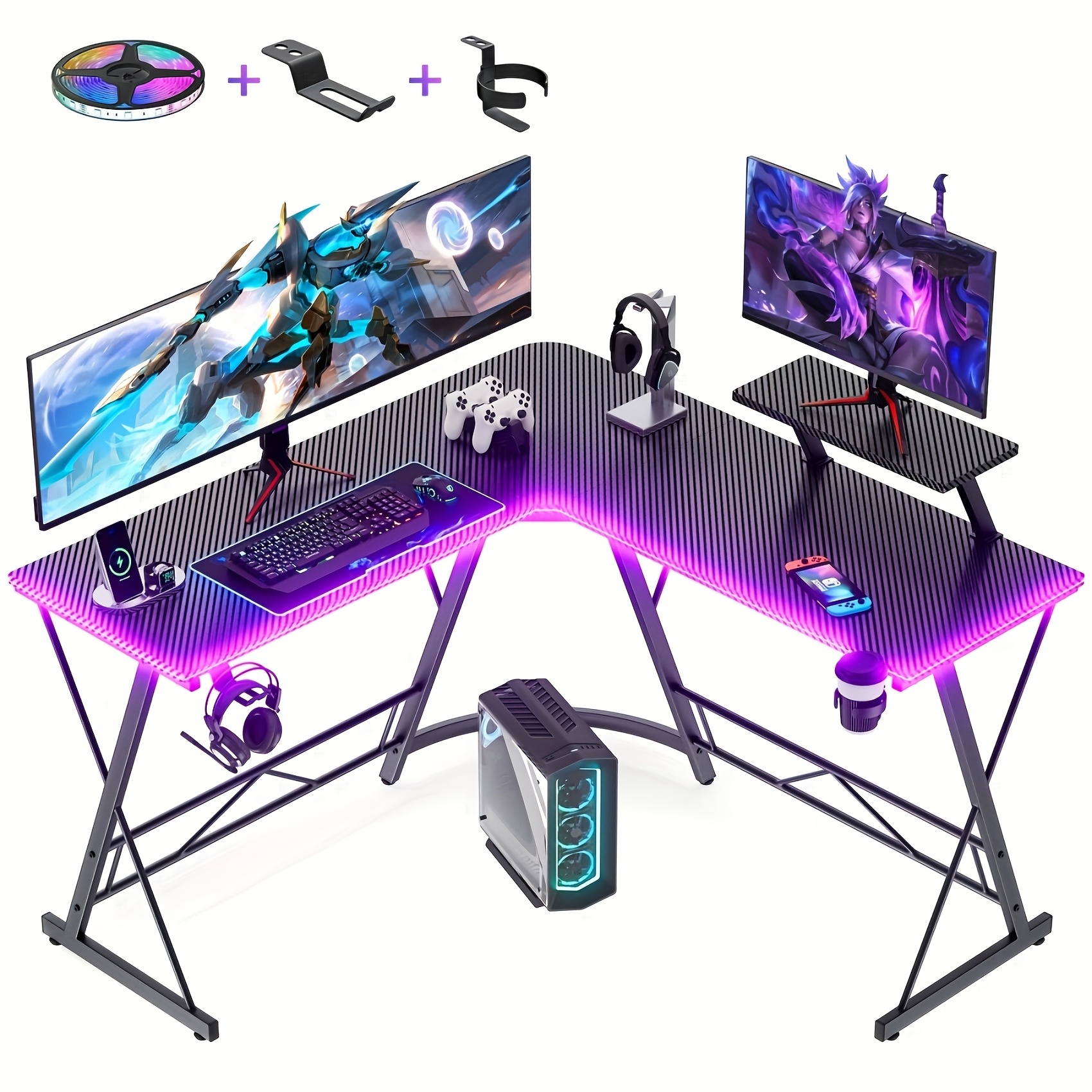 Mr IRONSTONE 51 Inch L-Shaped Gaming Desk with Display Stand-like Top (Compatible with PC/Laptop/Tablet) - Heavy-Duty Metal Frame & X-Legs, Easy Assembly Computer Table for Home Office, Esports Setup, Corner Desk, No Wood, Black (Game