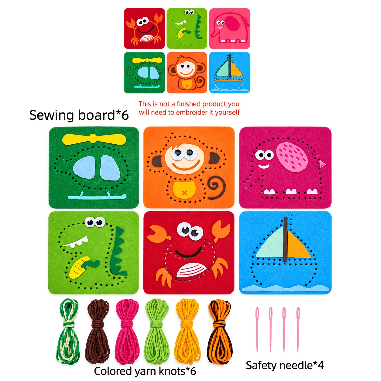Image of Thick Felt Sewing Kit For Kids, Fun Cartoon Craft Supplies, Fine Motor , Educational Toy For Easter, Mother's Day, Father's Day, Back To School Gifts/random Styles
