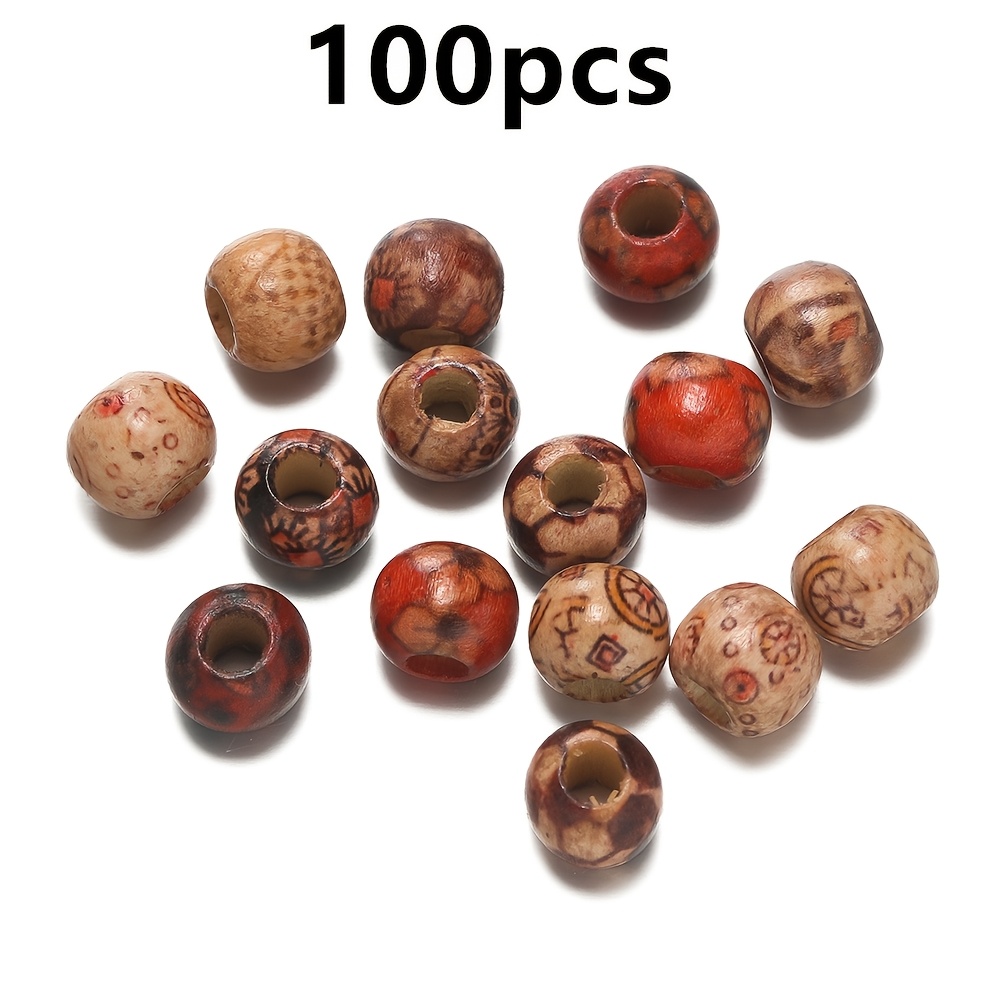 30/50/100pcs Multi-Sized Wooden Painted Drum Beads for DIY