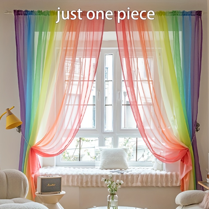 1 Panels, Colorful Sheer Curtains For Bedroom By Drewin, Rainbow Ombre Semi Drapes, Gradient Drapery, Home Decor