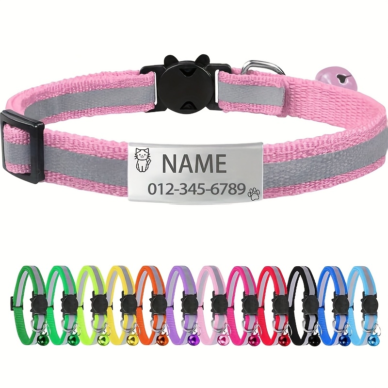 TEMU 1pc Personalized Reflective Pet Collar With Cat Paw Print Design, Customizable Engraved Name & Owner Phone Number Id Tag, Adjustable Cartoon