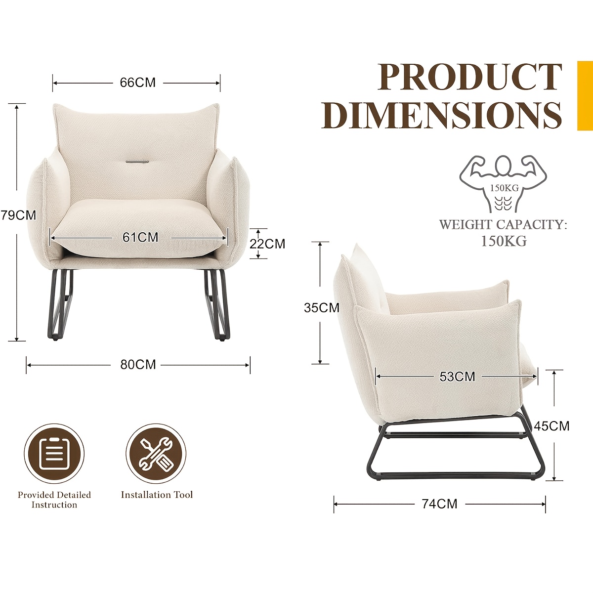 Modern Dining Chair with Thick Cushion and Metal Legs