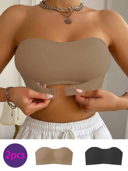 2pcs strapless anti slip bandeau bra seamless and wire free