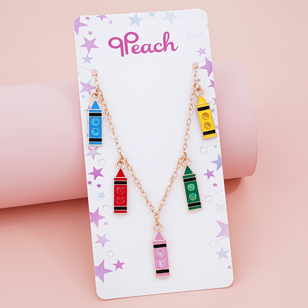 TEMU 1pc Cute Pencil Pattern Pendant Necklace And Bracelet Set, Back To School Jewelry Set, Bff Matching Accessories, Holiday Celebration Gifts For
