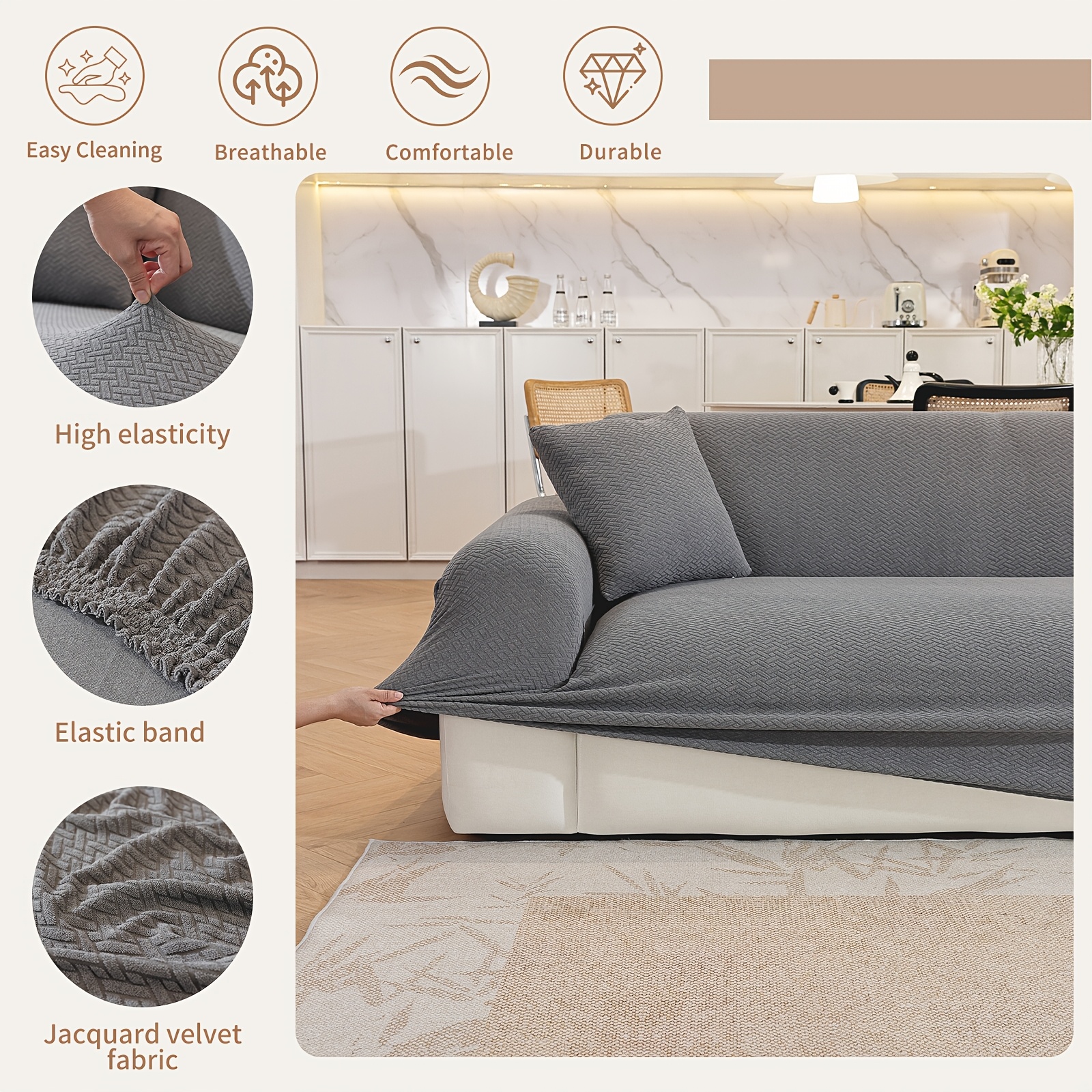   de sofá de   total con   de almohada,   elástica para sofá de     para    .   un diseño resistente a los arañazos de gato, extraíble y lavable para sofás de    .     elástico ensanchado con cordones, ideal para decorar