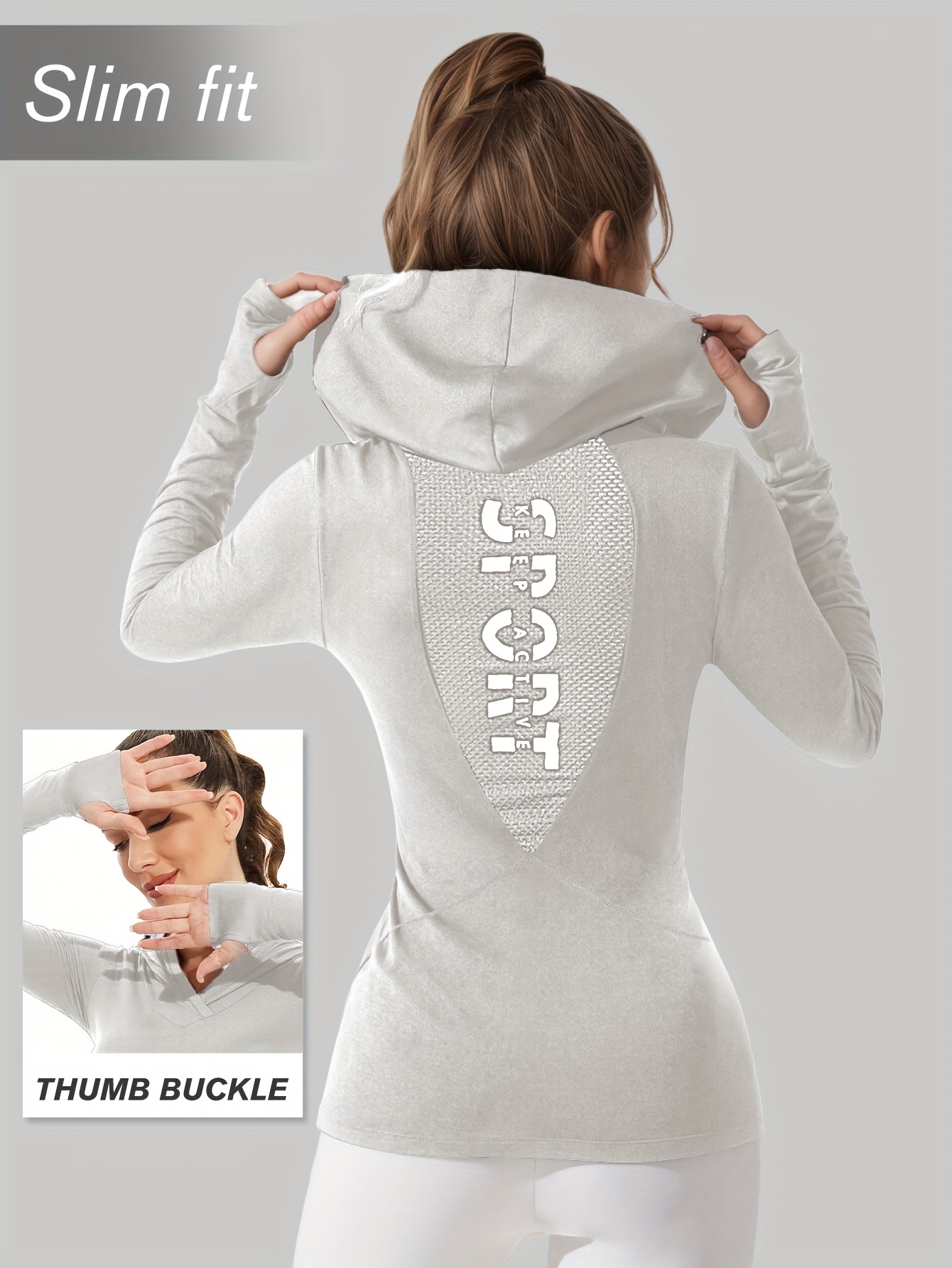 Women s Workout Hoodie -   Yoga Jacket with Thumb  ,     Sweatsuit, Stretchy Long Sleeve Athletic Top for Running, Training, Yoga -   Women   Apparel, Running Gear, Sporty Design, Mesh Paneling, Performance Wear, Women