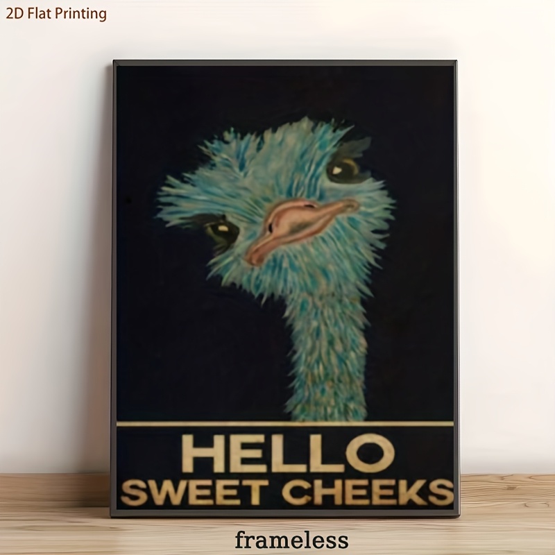 2d flat 1pc vertical frameless canvas poster ostrich hello sweet cheeks wall art suitable for room decor   animal painting with dark background high   for bedroom living room office decoration modern art 2d flat