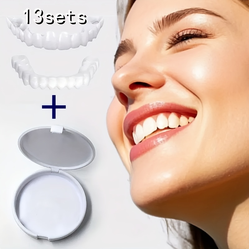 13pcs Flexible   Fit Denture Veneers with Upper and Lower Accessories, Unisex Easy-to-Wear Dental Veneer Solutions for   Boosting