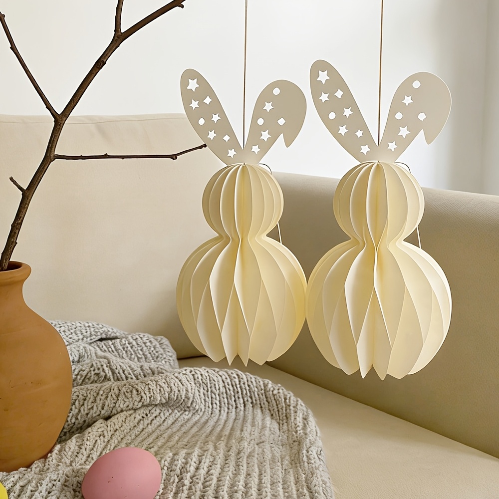 Set Of 2 Easter Bunny Honeycomb Ornaments, Perfect For Easter Decor, Spring Celebrations, And Everyday Use, Festive Decorations For Home Walls And Tree Backdrops