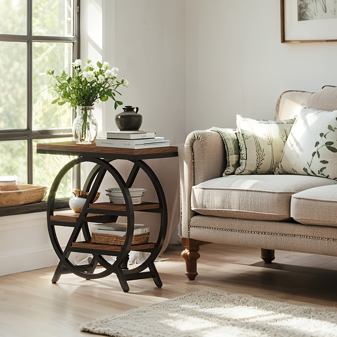 TEMU Table d'appoint en bois pour salon et chambre à coucher, table de rangement mince à 3 niveaux avec cadre en métal, table de chevet pour espaces