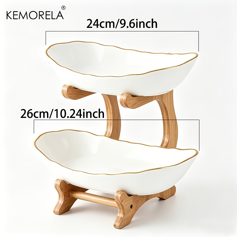 TEMU Kemorela 2/3-tier Fruit & Vegetable Basket â Fruit Tray With Golden-rim Detailing And Multifunctional Kitchen Storage Rack; Suitable For Storin