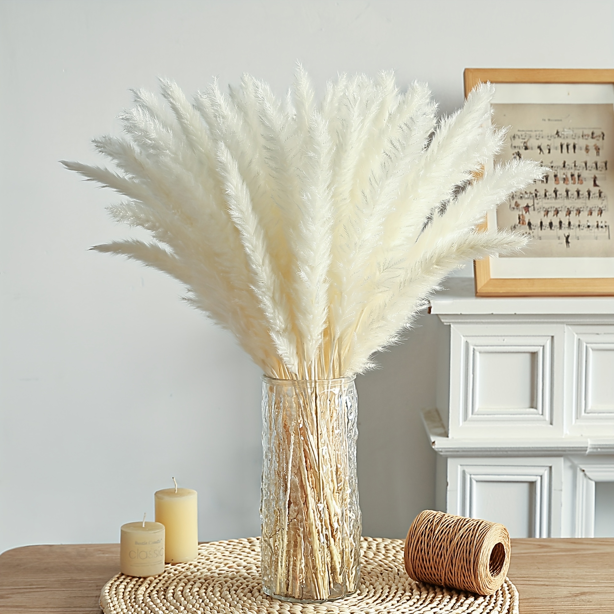 Image of Natural Dried White Pampas Grass, Measuring 17 Inches (), Perfect For Decorating Your Home, Kitchen, Garden, Or For Use In Flower Arrangements And Photography