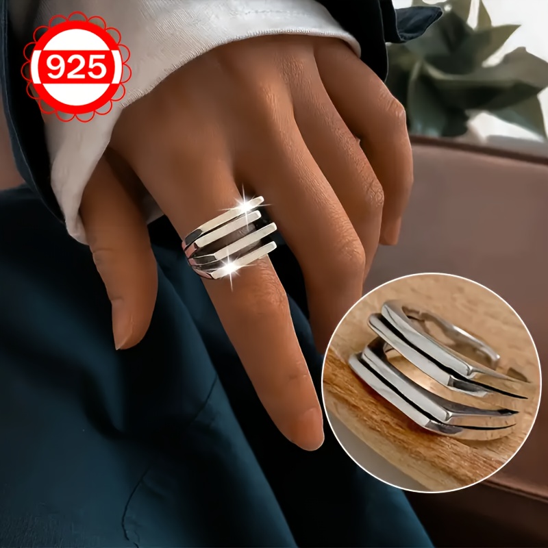 925 Silver Low Allergy Irregular Four Layer Stacked Ring for Women