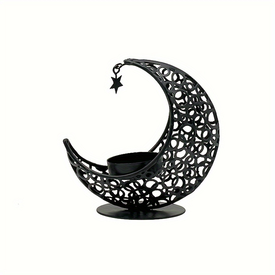 TEMU 1pc Hollow Moon Candle Holder, Happy Eid Al-fitr And Eid Metal Moon Candle Stand, Candle Holder Decoration For Table Centerpiece, Home Decor,