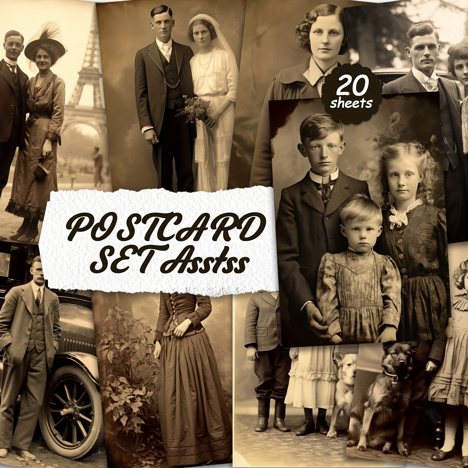 TEMU 20 stuks Vintage Foto Stijl Postkaart Set voor Kartonnen Schrijven, Glad Oppervlak, Engels , Trash Diary, Knutselen, Wenskaarten