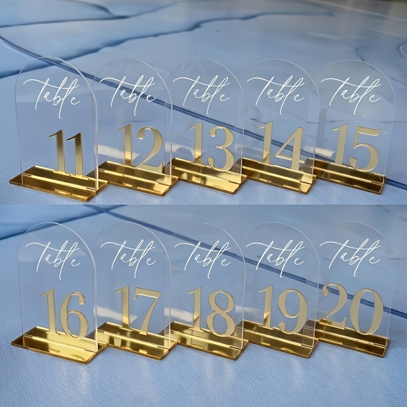 Image of 1 Numbered Clear Arch Acrylic Table Numbers With Stands - Arched Transparent Wedding & Seating Cards Suitable For Reception,, For Occasions, Modern -standing Table Signs For Numbered Tables
