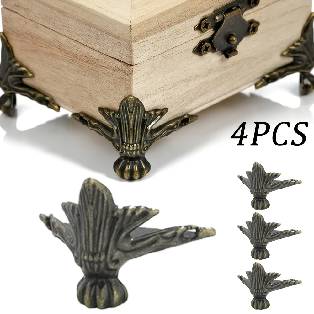 

4pcs Of Vintage Bronze Corner Protectors - Metal Furniture Decorative Leg Covers For Jewelry Boxes And Wooden Boxes - Includes Installation Tools, . (includes 1 Screwdriver As A Gift)