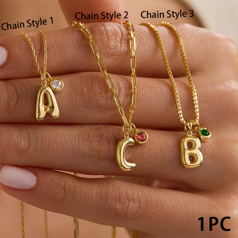 TEMU Custom Bubble Letter Engraved Pendant Necklace 18k Golden Plated Stainless Steel Personalized 1-12 Month Zodiac Birthstone Charm Anti-tarnish