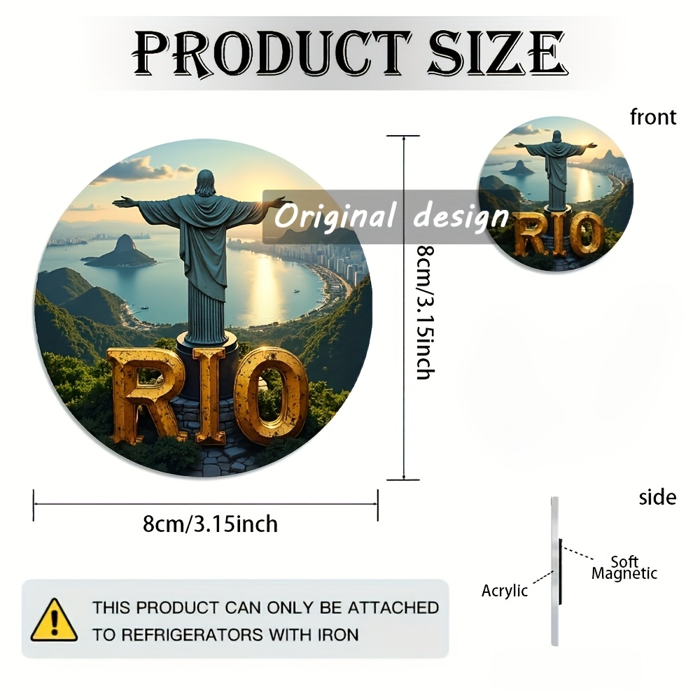 TEMU 1pc Brazil-themed Magnet Suitable For Travelers - Souvenir With Sugarloaf Mountain & Copacabana Beach, Fridge Magnets For, Christmas Gifts, New