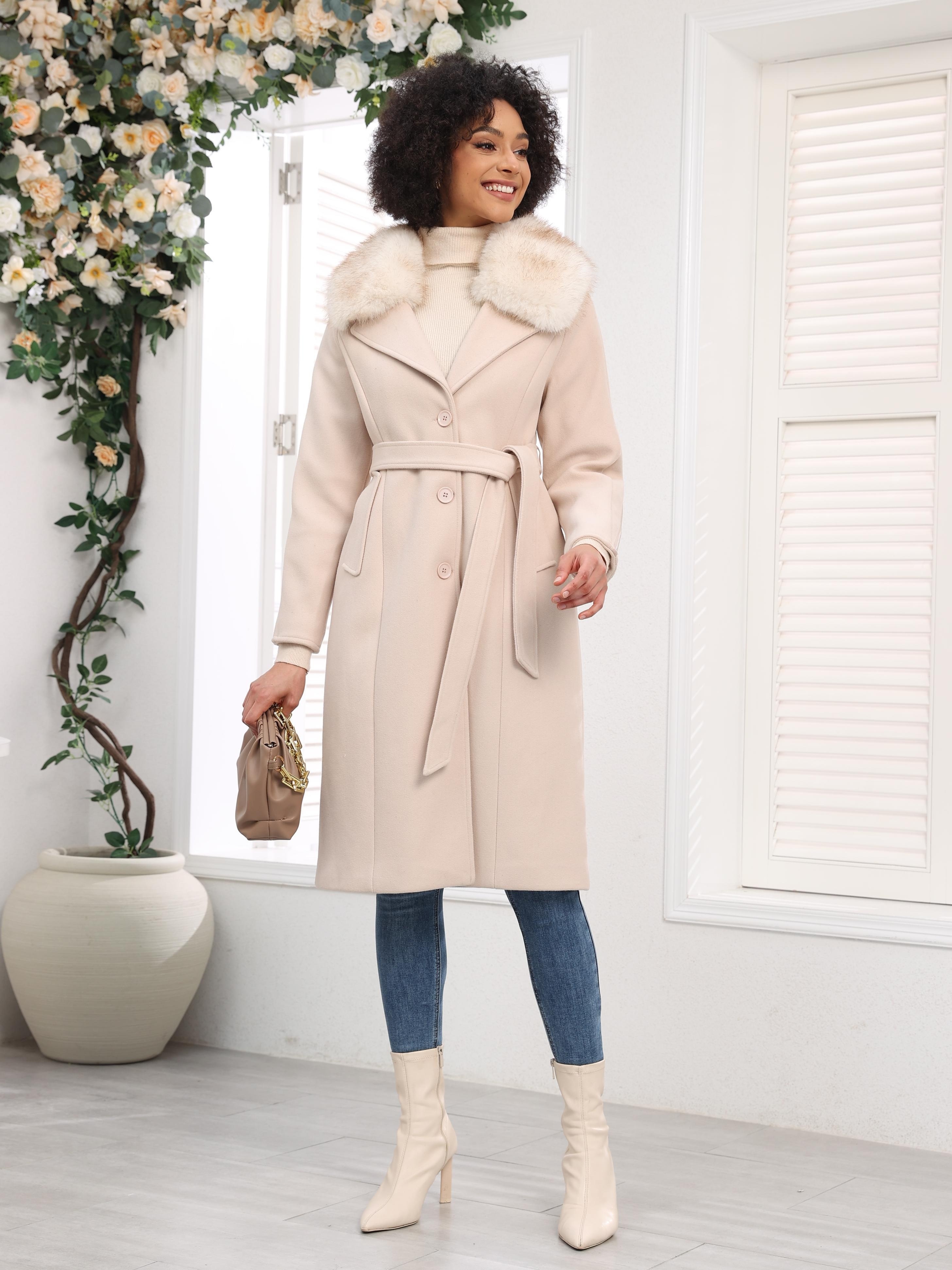 hella】SHAWL COlIAR BOA COAT beige women's long beige coat fur