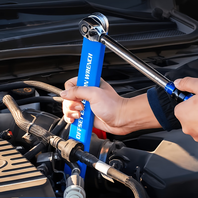   2 in 1 multi function ratchet offset extension wrench 12 14 and 38mm square drive adapters 180 degree swivel high torque durable metal non slip handle   in tight spaces