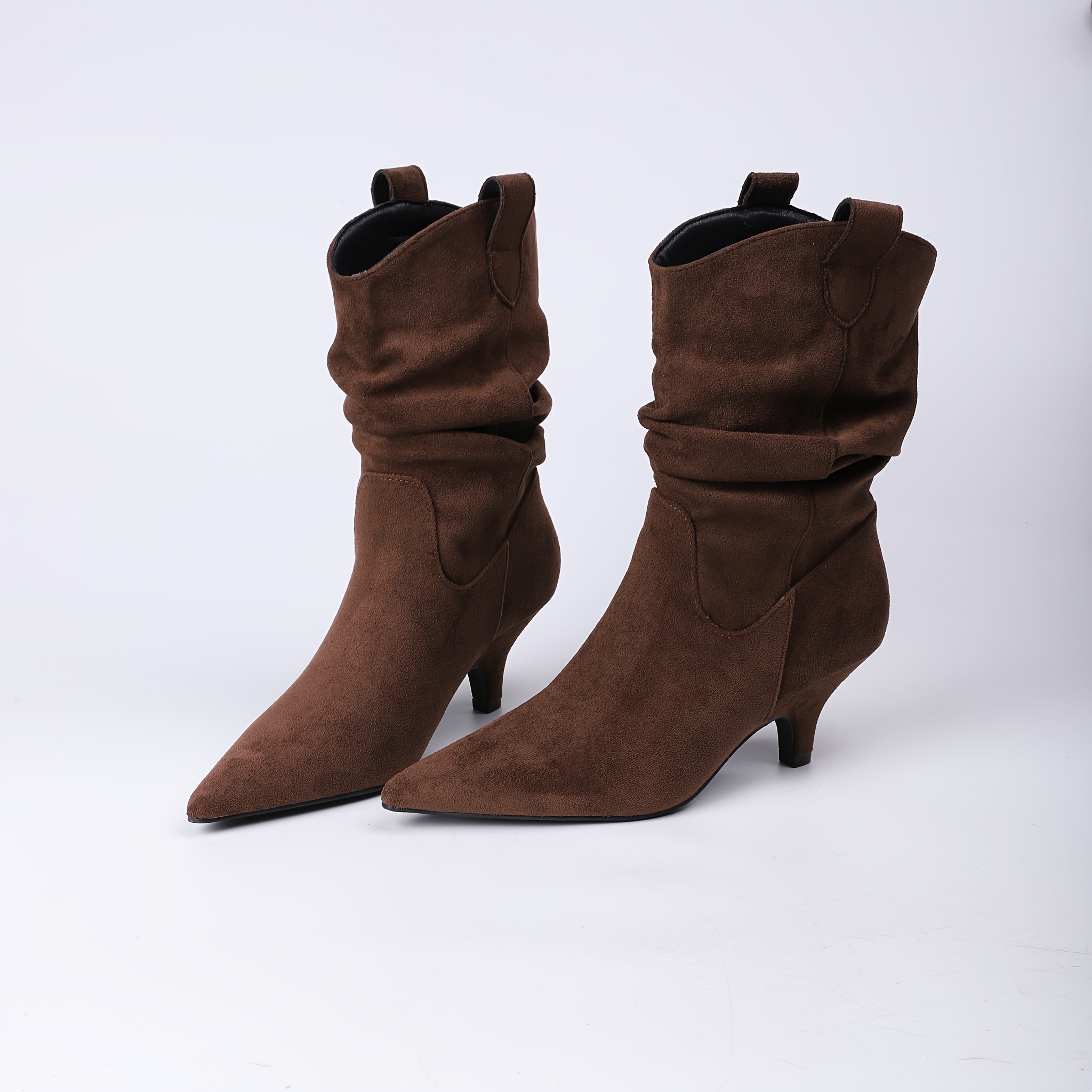 Image of Retro Frosted Stacked Western Boots, Women's Pointed Toe Stiletto Mid-calf Boots, Design For And Elegant Look, High-heeled Short Boots., Women Shoes
