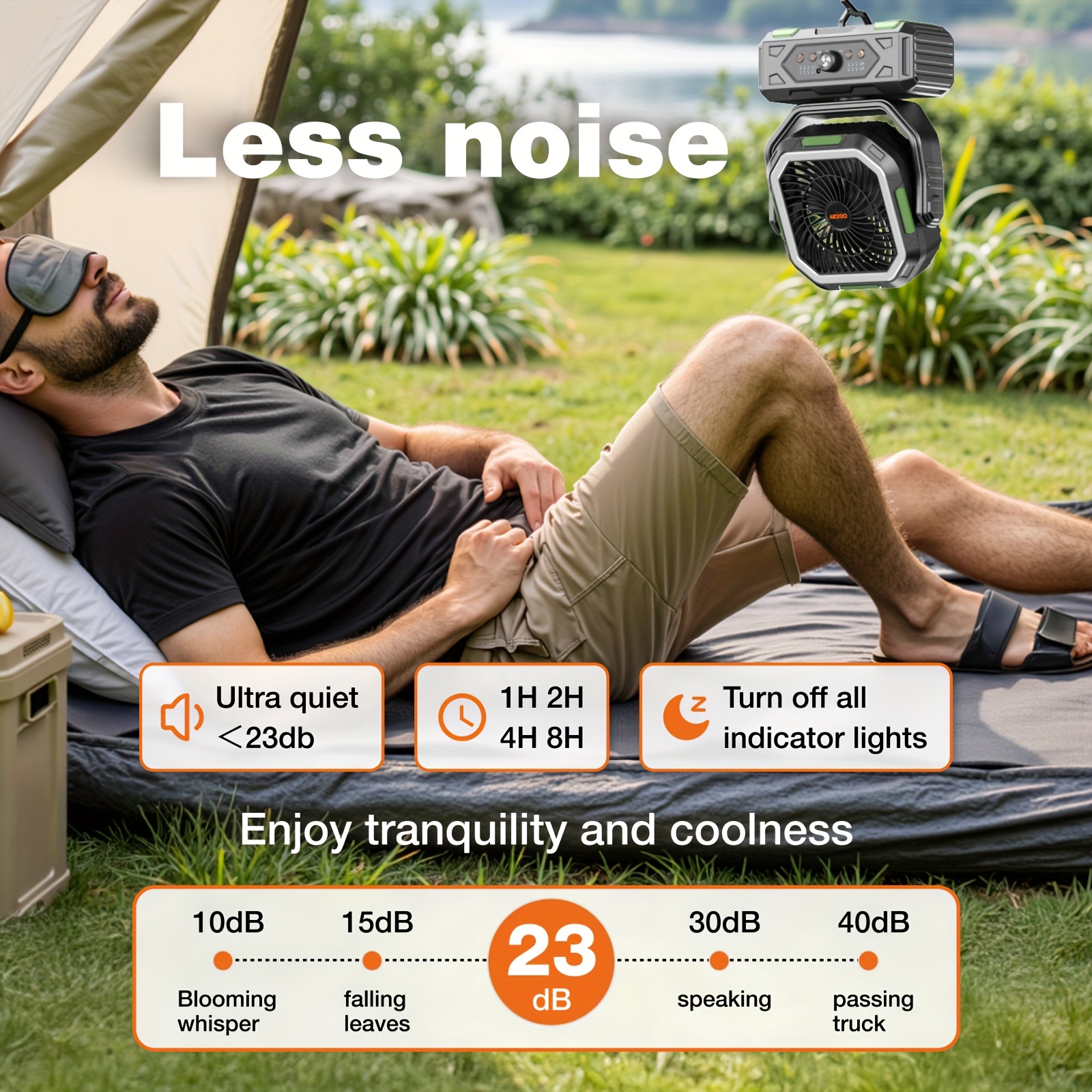 20000mAh Portable Camping Fan with Remote & Oscillation Suitable for Tent, Travel, Car, Outdoor - Rechargeable Oscillating Ceiling/Pedestal Fan, 4-Speed Quiet Operation, for Bedroom, RV, Emergency Use